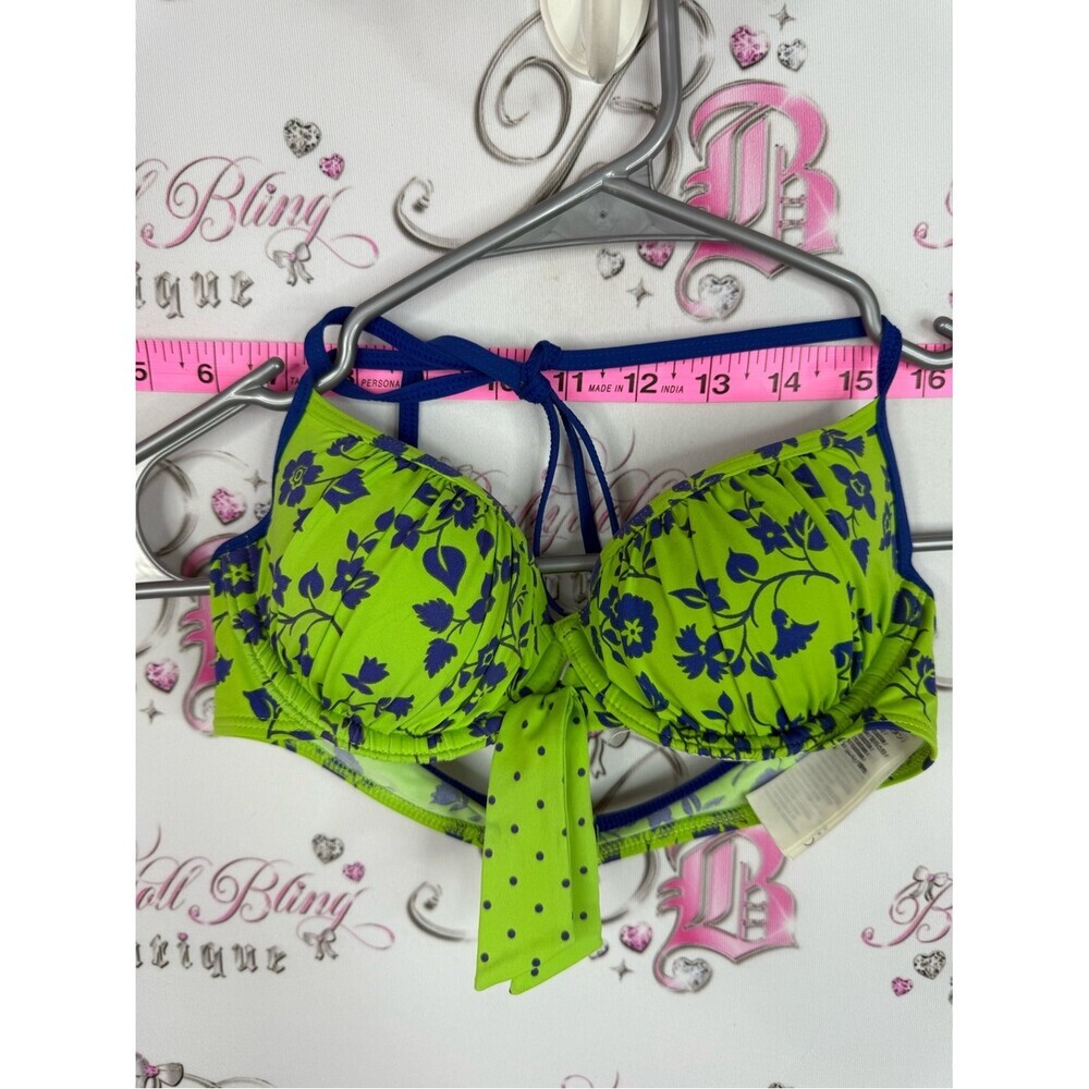 Abercrombie & Fitch Lime Green and Royal Blue Floral Bikini Top
